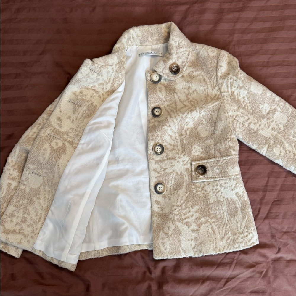 Robert Kitchen Beige Floral Pea Coat - Picture 7 of 8